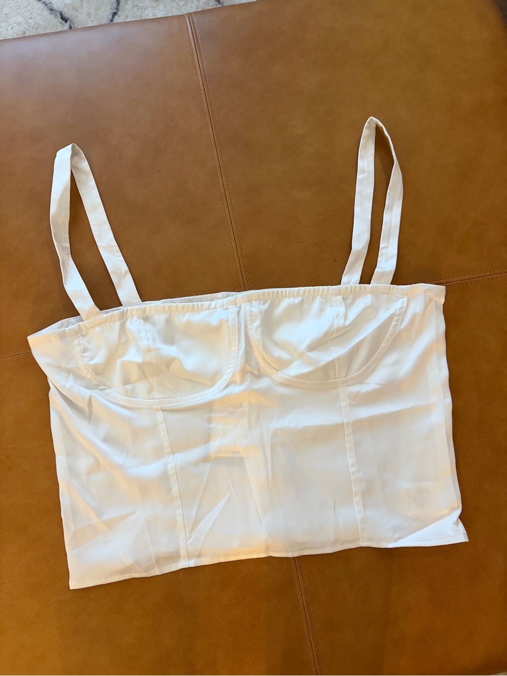 NWT DANIELLE BERNSTEIN White Longline Bustier Crop Tank